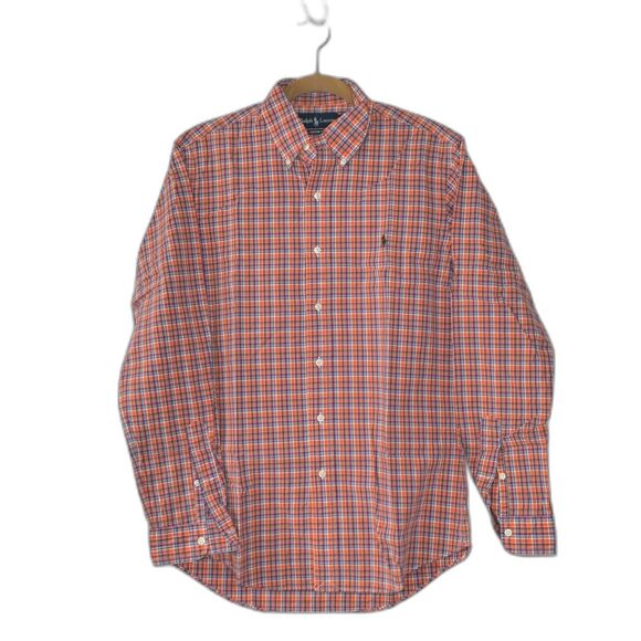 Ralph Lauren Sz M Custom Fit Men's Button Down Shirt Long Sleeve Orange Plaid - Picture 1 of 7